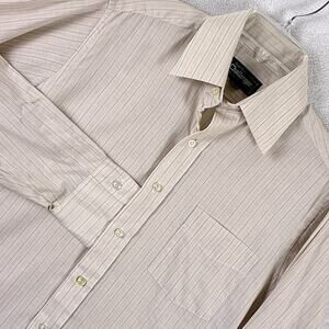 VTG 70s Challenger Shirt Men 15.5-34 (M) Beige Stripe Paper Thin Classic Preppy